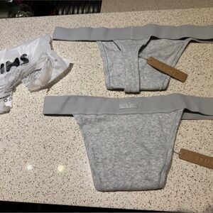 X2 SKIMMS NWT Cotton Ribbed Light Grey Thong Bottoms
